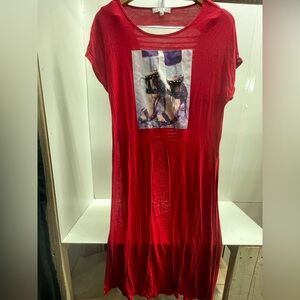 Love J Vibrant Red Backless Dress with Artistic Print